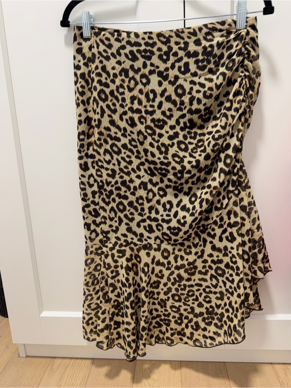 Mango Leopard Print Satin Ruffle Midi Skirt - Beige & Black
